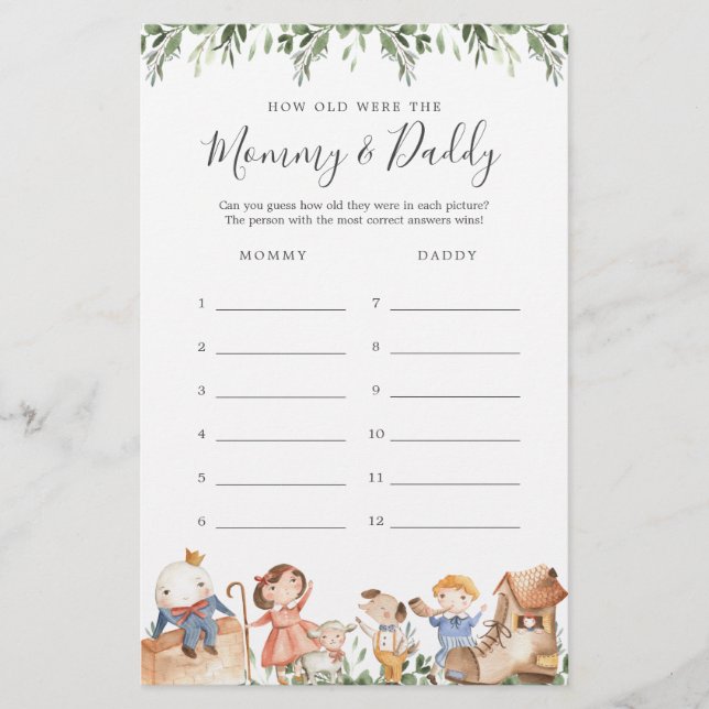 Nursery Rhymes How Old Were They Game Card (Front)