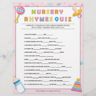 Nursery Rhymes Quiz [Baby Basics Pink] Custom Letterhead