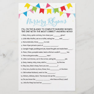 Nursery Rhymes with Answers Baby Shower Party Game