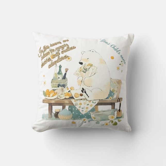 Nursery Room Decor - Polar Bear - Custom Text Cushion (Front)