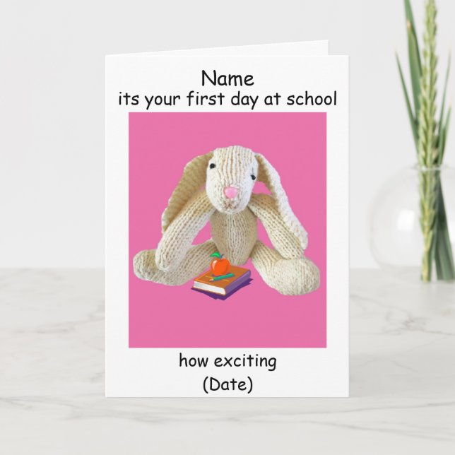 Nursery school first day greeting card rabbit book (Front)