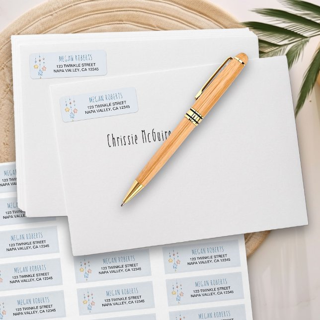Nursery Stars Blue Grey Return Address Label (Return Address Labels from my Twinkle Twinkle baby shower collection)