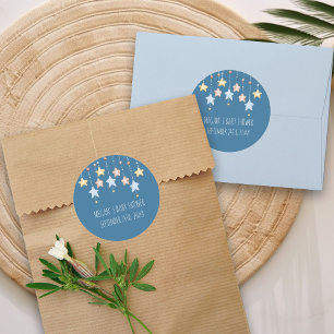Nursery Stars Blue Personalised Baby Shower Classic Round Sticker
