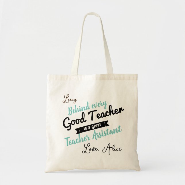 nursery teaching assistant teal personalised tote bag (Front)