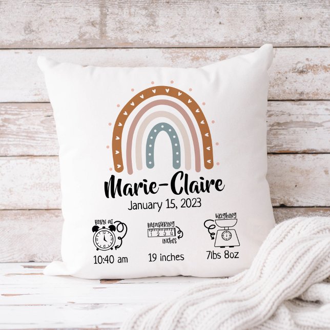Nursery watercolor boho rainbow birth stats cushion (Creator Uploaded)