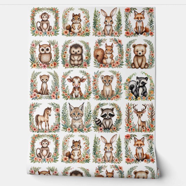 Nursery Woodland Baby Animal Accent Wall Paper (Unrolling)