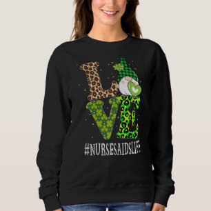 Nurses Aids Love St Patricks Day Gnome Leopard Wom Sweatshirt
