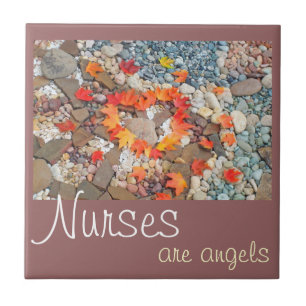 Nurses are Angels gifts Nursing Week heart Leaves Ceramic Tile