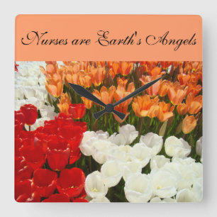 Nurses are Earth's Angels Tulips Wall Clocks