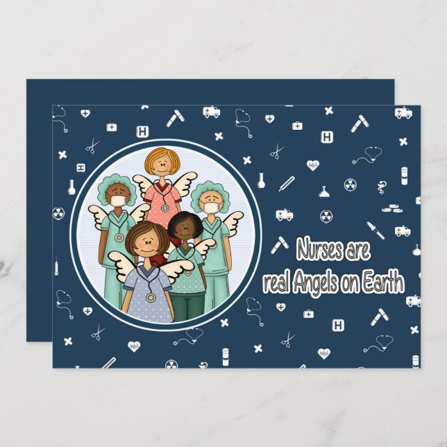 Nurses are real Angels on Earth. Group of Nurses Card (Front/Back)