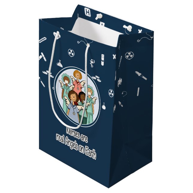 Nurses are real Angels on Earth Medium Gift Bag (Front Angled)