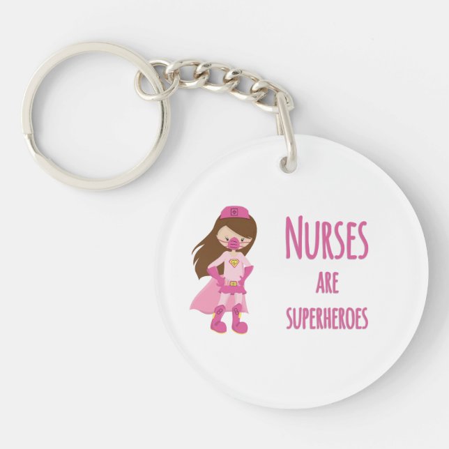 Nurses are Superheroes Custom Name Key Ring (Front)