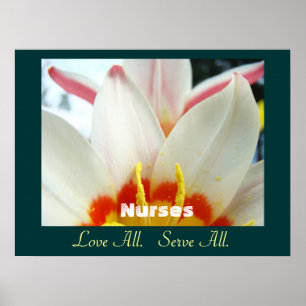 Nurses art prints Love All Serve All White Tulips