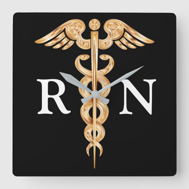 Nurse's Caduceus Black and Gold Wall Clock (Front)