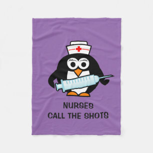 Nurses call the shots funny penguin fleece blanket