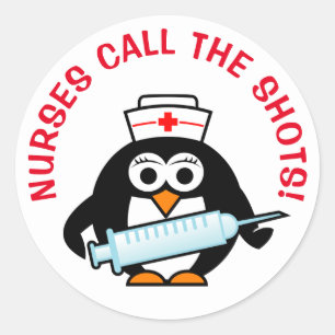 Nurses call the shots round penguin stickers