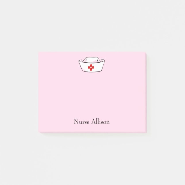 Nurse's Cap Add Name Pink 4x3 Post-it Notes (Front)