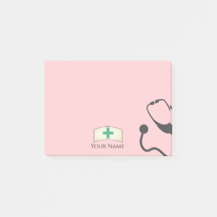 Nurses Cap Medical Stethoscope Blush Pink Name Post-it Notes