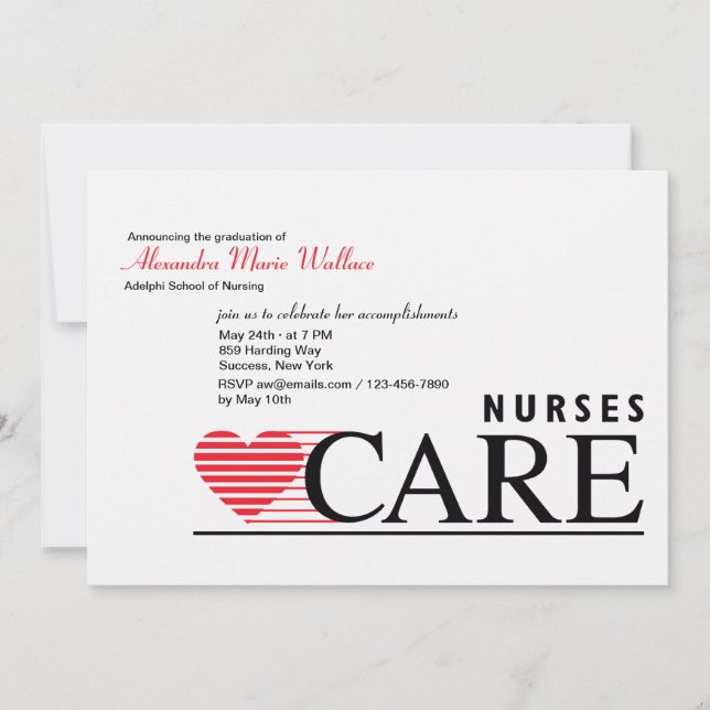 Nurses Care Nursing Graduation Invitation (Front)