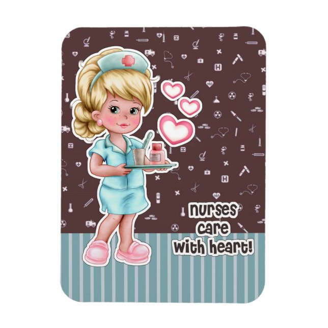 Nurses care with Heart. Cute Blond Nurse Magnet (Vertical)
