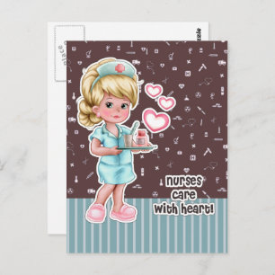 Nurses care with Heart. Cute Blonde Nurse  Postcard