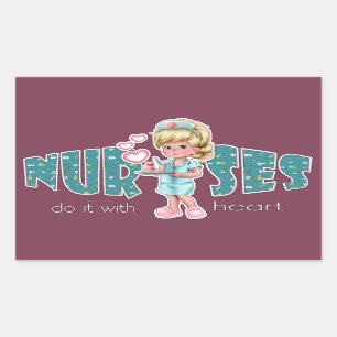 Nurses care with Heart. Cute Blonde Nurse Rectangular Sticker