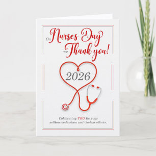 Nurses Day 2026 Thank You Red Heart Stethoscope Holiday Card