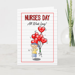 Nurses Day All Week Long Little Boy Heart Balloons Card