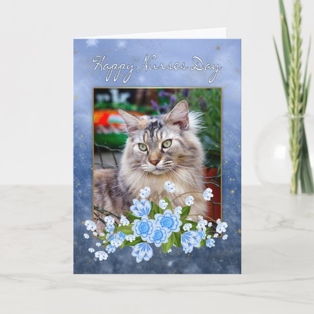Nurse's Day Card, Maine Coon Cat, Cat Nurse's Day Card (Front)