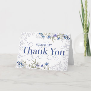 Nurses Day Thank You - Text and Flowers - Blue Card