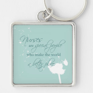 Nurses Day with Dandelion Blowing on Teal Key Ring