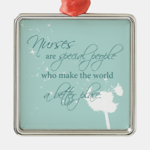 Nurses Day with Dandelion Blowing on Teal Metal Ornament