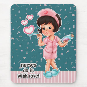 Nurses do it with Love. Cute Brunette Nurse Mouse Pad