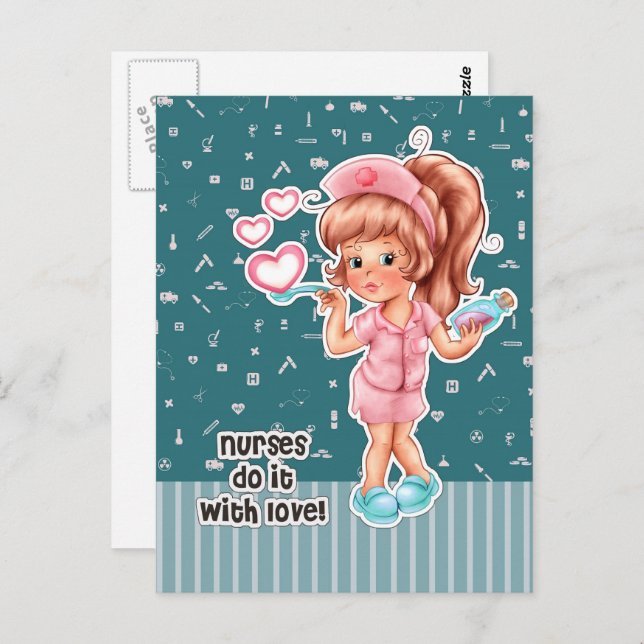 Nurses do it with Love. Cute Nurse Postcard (Front/Back)