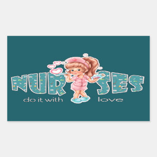 Nurses do it with Love. Cute Nurse Rectangular Sticker