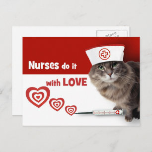 Nurses do it with Love. Funny Kitty Postcard