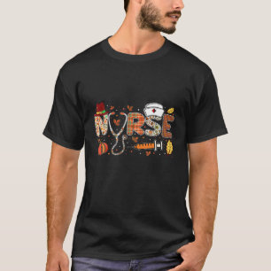 Nurses Fall Autumn Halloween Funny Women Thanksgiv T-Shirt