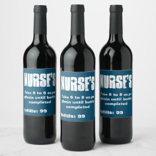 Nurse's Funny Prescription Blue Custom Wine Label