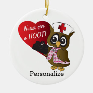 Nurses Give A Hoot! Owl Nurse Ceramic Ornament