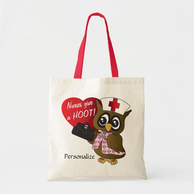 Nurses Give a Hoot! Owl Nurse Tote Bag (Front)