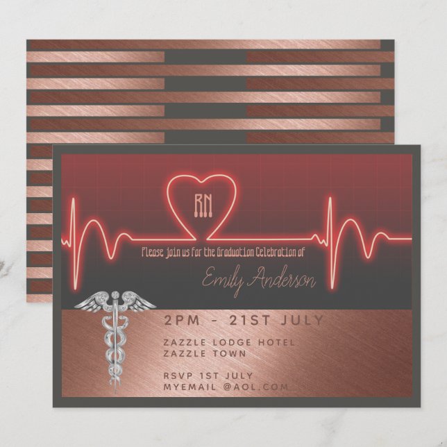 Nurses Graduation Invitation - Rose Gold Metallic (Front/Back)