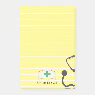 Nurses Hat Medical Stethoscope Yellow Personalised Post-it Notes