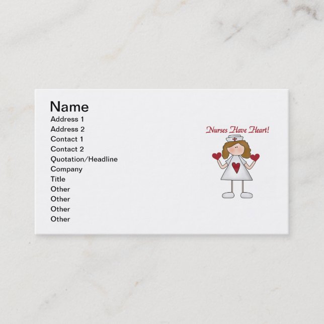 Nurses Have Heart T-shirts and Gifts Business Card (Front)