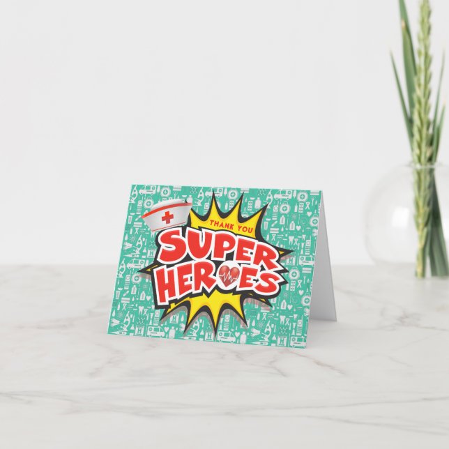 Nurses Healthcare Frontline Super Heroes Thank You Card (Front)