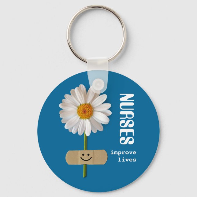 Nurses Improve Lives. Smiling Daisy Gift  Key Ring (Front)