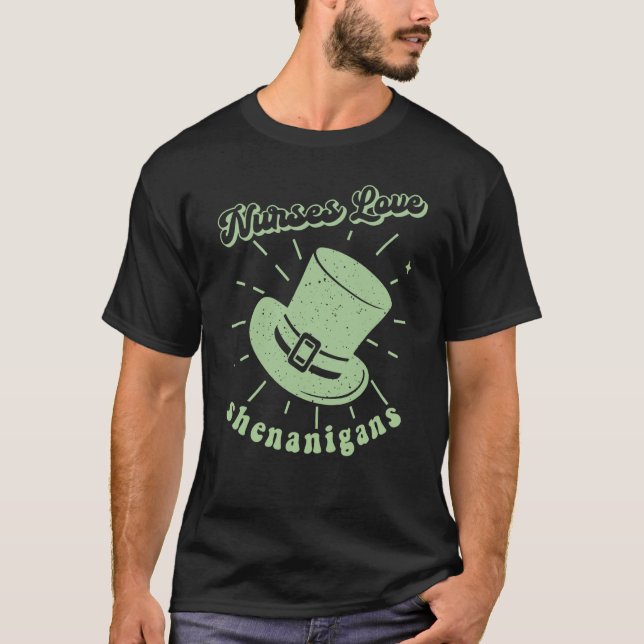 Nurses Love Shenanigans Retro St Patricku2019s Day T-Shirt (Front)