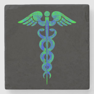 Nurse's Medical Caduceus Symbol Black Stylish Stone Coaster
