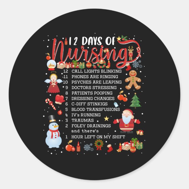 Nurses Merry Nurse 12 Days Of Nursing Classic Round Sticker (Front)