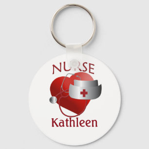Nurses Name Nurse Heart Button Keychain