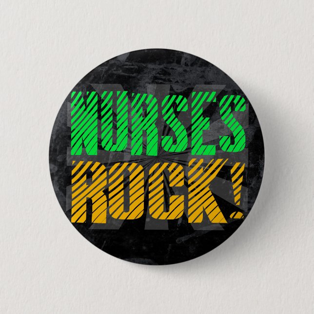 Nurses Rock, Orange and Green Fun 6 Cm Round Badge (Front)